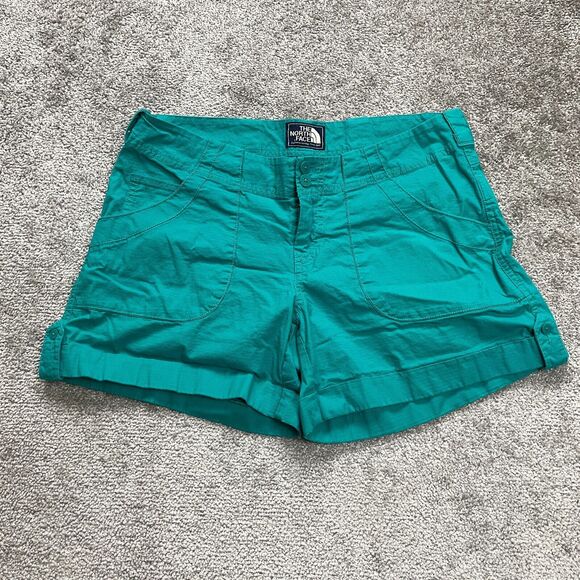 The North Face Bermuda Shorts Womens 8 Teal Green Regular Mid Rise Cotton Active - Picture 1 of 13